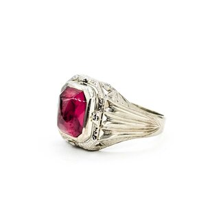Ring Spinner/Flip "AJE" Engraved 12x10mm Synthetic Cabochon Ruby 14kw 17x15mm Sz12 10.7g 125060085
