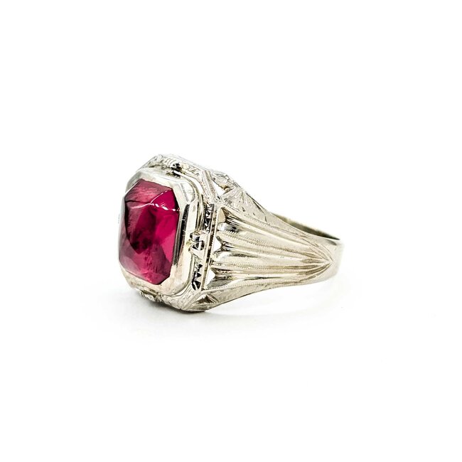 Ring Spinner/Flip "AJE" Engraved 12x10mm Synthetic Cabochon Ruby 14kw 17x15mm Sz12 10.7g 125060085