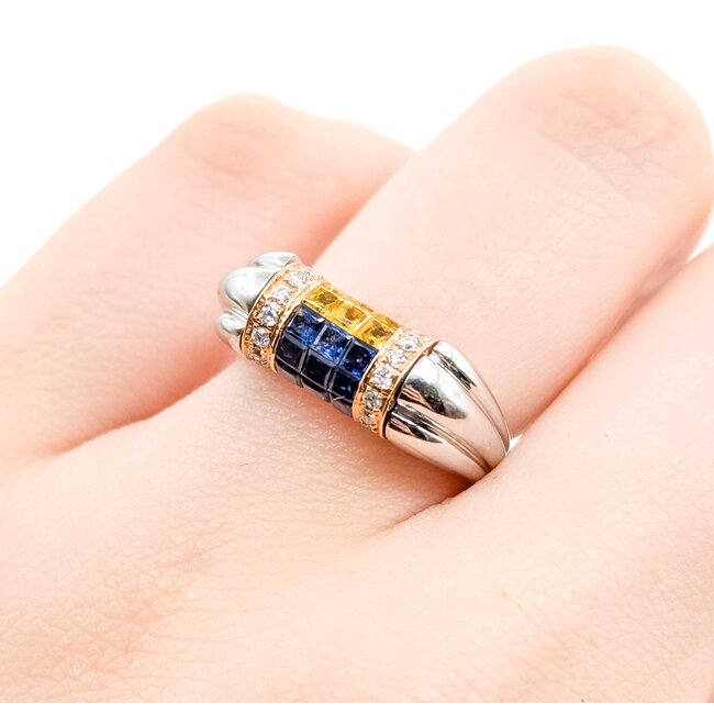 Ring Spinner .35ctw Round Diamonds 1.25ctw Blue/Pink/Yellow Sapphire 18kw 7mm Sz5 8.7g 125060086
