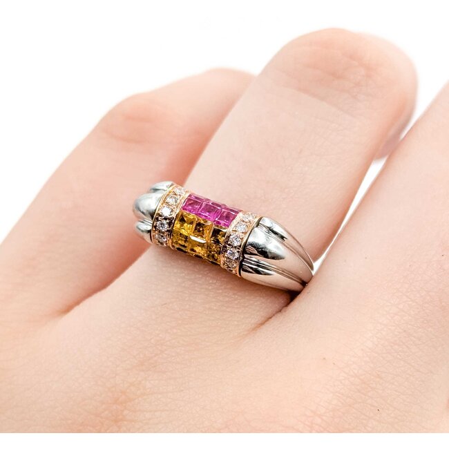 Ring Spinner .35ctw Round Diamonds 1.25ctw Blue/Pink/Yellow Sapphire 18kw 7mm Sz5 8.7g 125060086