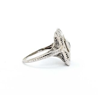 Ring Filigree .10ct Old European Diamond 18kw 15x13mm Sz5 2.9g 125060094