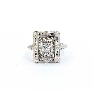 Ring Filigree .10ct Old European Diamond 18kw 15x13mm Sz5 2.9g 125060094
