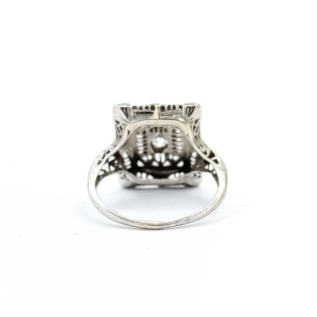 Ring Filigree .10ct Old European Diamond 18kw 15x13mm Sz5 2.9g 125060094