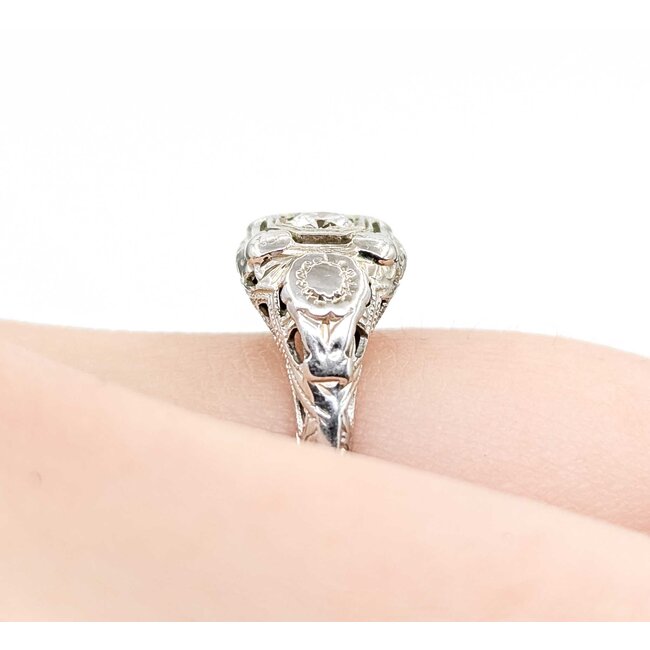 Ring Filigree Milgrain .12ct European Cut Diamond 18kw 8.8mm Sz6 2.6g 125060092