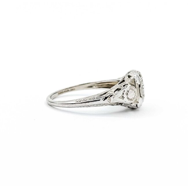 Ring Filigree Milgrain .12ct European Cut Diamond 18kw 8.8mm Sz6 2.6g 125060092