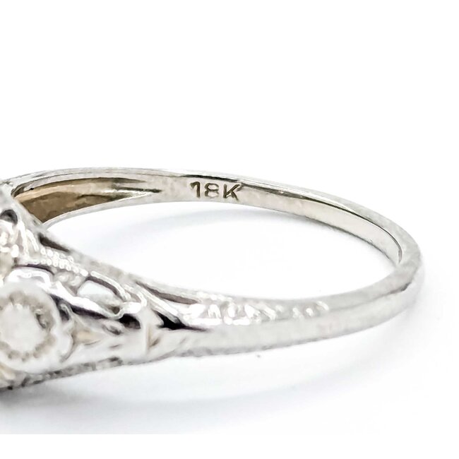 Ring Filigree Milgrain .12ct European Cut Diamond 18kw 8.8mm Sz6 2.6g 125060092