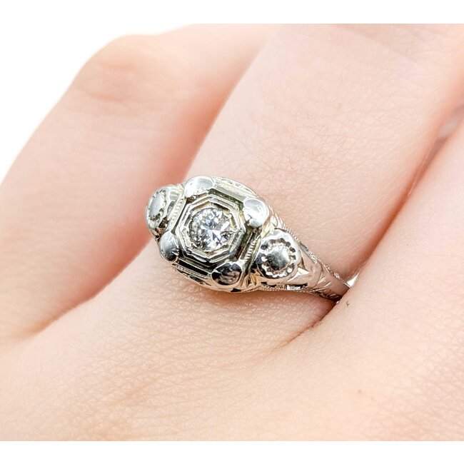 Ring Filigree Milgrain .12ct European Cut Diamond 18kw 8.8mm Sz6 2.6g 125060092