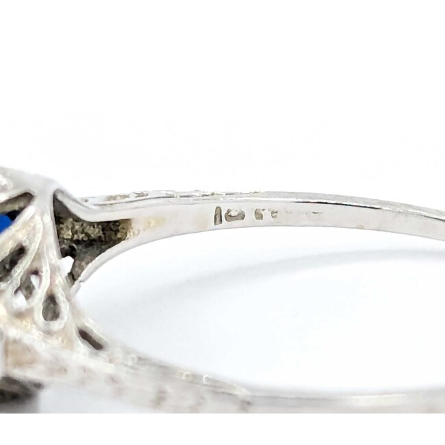 Ring Filigree .33ct European Cut Diamond .08ctw  Sapphire Baguette Accents    18kw 9x10mm Sz7.75 2.4g 125060098