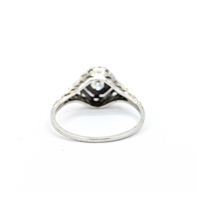 Ring Filigree .33ct European Cut Diamond .08ctw  Sapphire Baguette Accents    18kw 9x10mm Sz7.75 2.4g 125060098