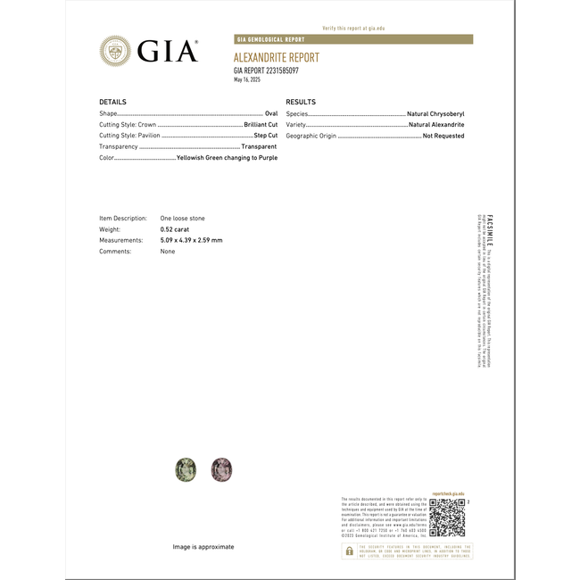 Ring .75ctw Round Diamonds .52ct Alexandrite GIA: 2231585097 14kw sz6 5.5mm 124060228