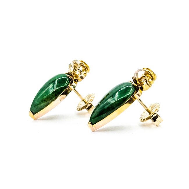 Earrings Stud .60ctw Old Mine Cut Diamonds 16x11mm Jade 9ky 23x11mm 6.52g 225040130