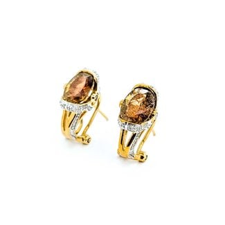 Earrings J-Hoop Omega Back 3.6ctw Bi-Color Sphene 10ky .6x.4" 4.2g 125060151