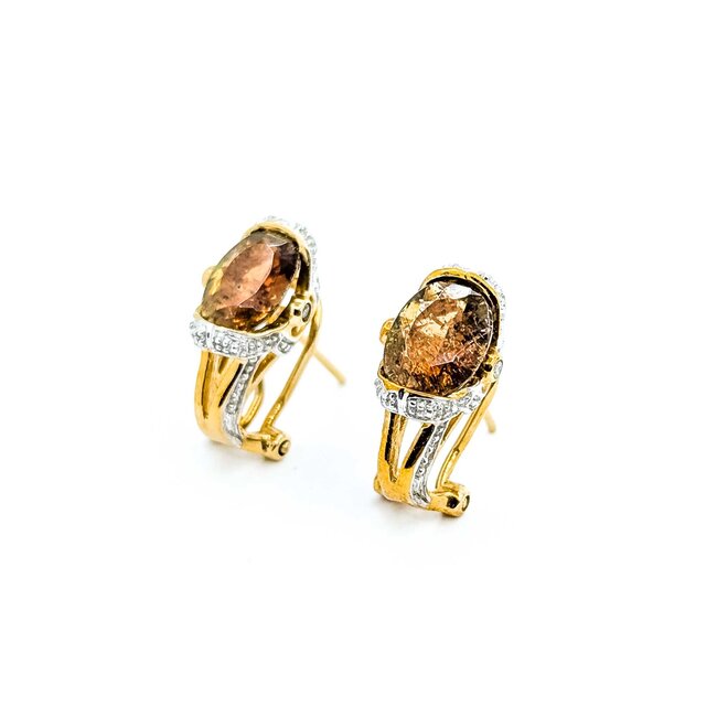 Earrings J-Hoop Omega Back 3.6ctw Bi-Color Sphene 10ky .6x.4" 4.2g 125060151