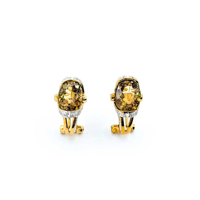 Earrings J-Hoop Omega Back 3.6ctw Bi-Color Sphene 10ky .6x.4" 4.2g 125060151