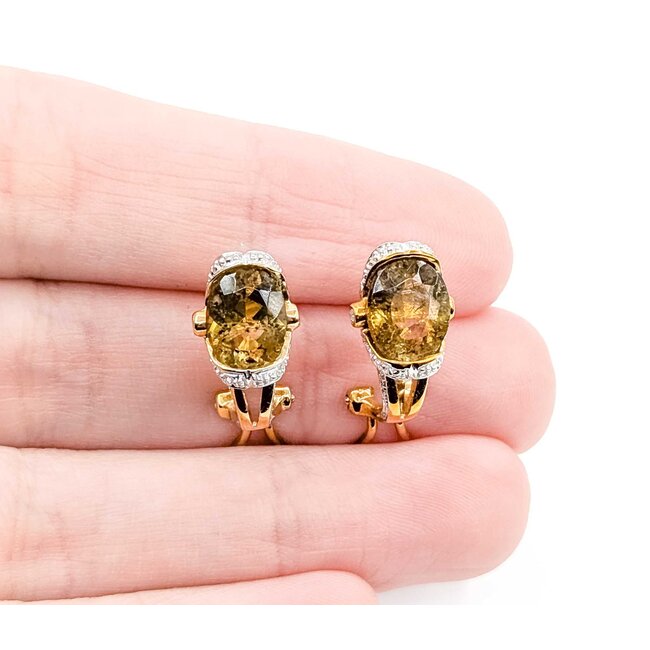 Earrings J-Hoop Omega Back 3.6ctw Bi-Color Sphene 10ky .6x.4" 4.2g 125060151