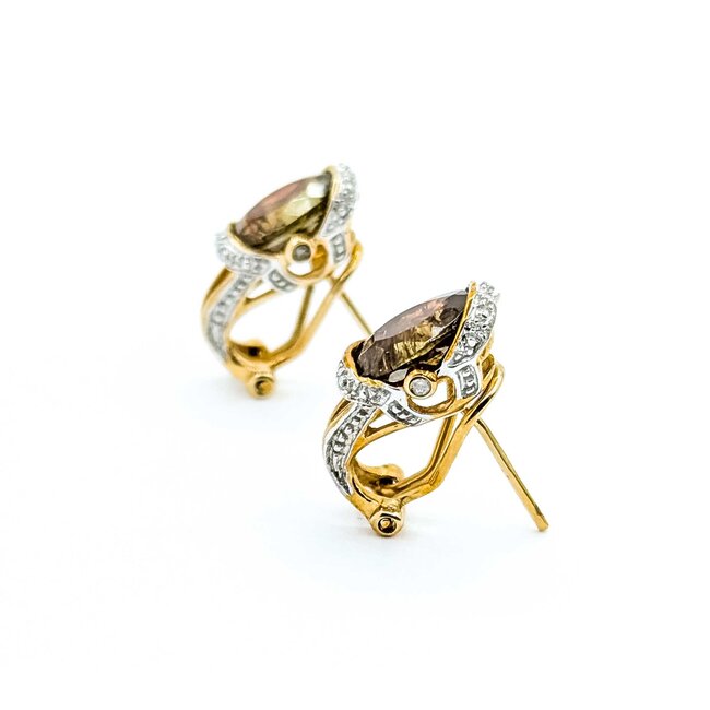 Earrings J-Hoop Omega Back 3.6ctw Bi-Color Sphene 10ky .6x.4" 4.2g 125060151