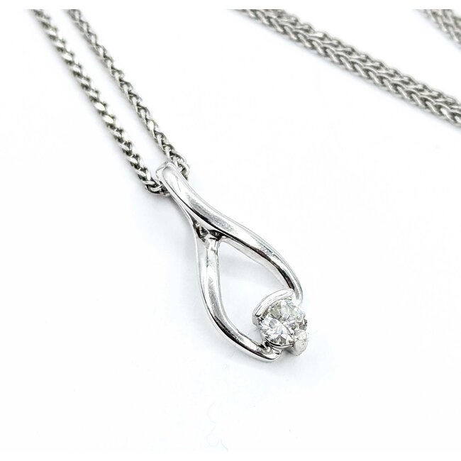 Necklace Solitaire Swirl .20ct Round 14kw 18in 19.7x8.3mm 4.1g 225060033