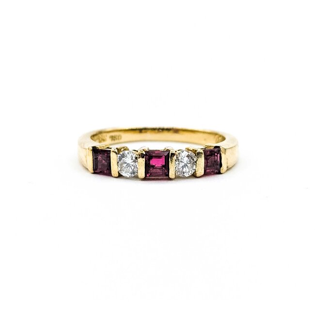 Ring 5-Stone .24ctw round Diamonds .30ctw Ruby 18ky sz5.75 3.9g 225060046