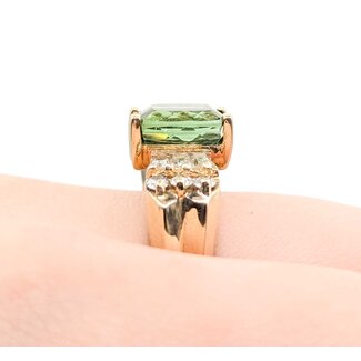 Ring BowTie .75ctw Round & Baguette Diamonds 2.5ct Green Tourmaline 14ky 7.5mm Sz8 7.4g 125060089