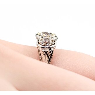 Ring Antique Filigree 3-Stone 1.35ctw Mine Cut Diamonds 18kw Sz6 2.6g 225070002