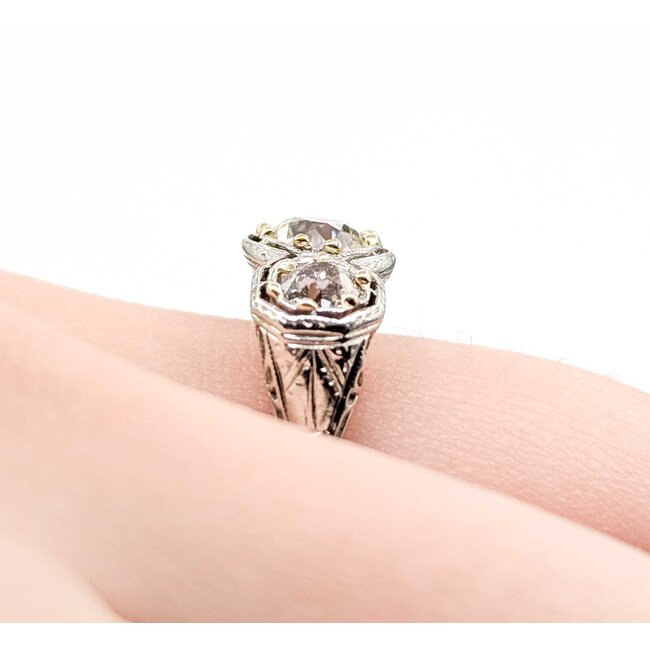 Ring Antique Filigree 3-Stone 1.35ctw Mine Cut Diamonds 18kw Sz6 2.6g 225070002