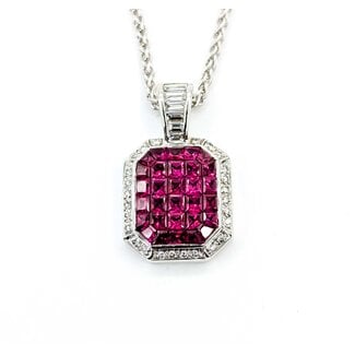 Pendant w/chain Invisible Set .60ctw Round/Baguette Diamonds 2.00ctw Ruby 18kw/14kw Chain 22x14mm 18" 10.5g 225070061