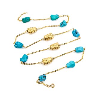 Necklace Nugget 100ctw Blue Turquoise 18ky 2.5mm 29" 33.25g 225070067