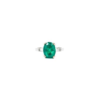 Ring 3-Stone .13ctw Baguette Diamonds 2.86ct Emerald 14kw 9x7.5mm Sz6.5 3.7g 125060021