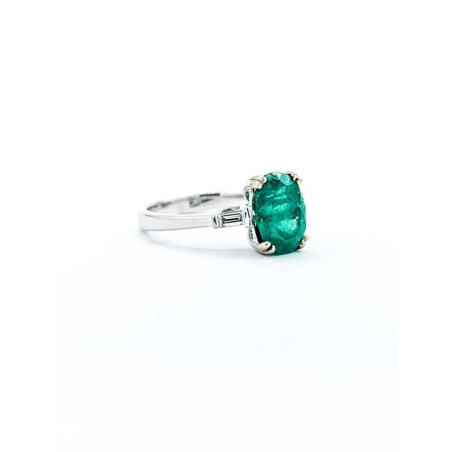 Ring 3-Stone .13ctw Baguette Diamonds 2.86ct Emerald 14kw 9x7.5mm Sz6.5 3.7g 125060021