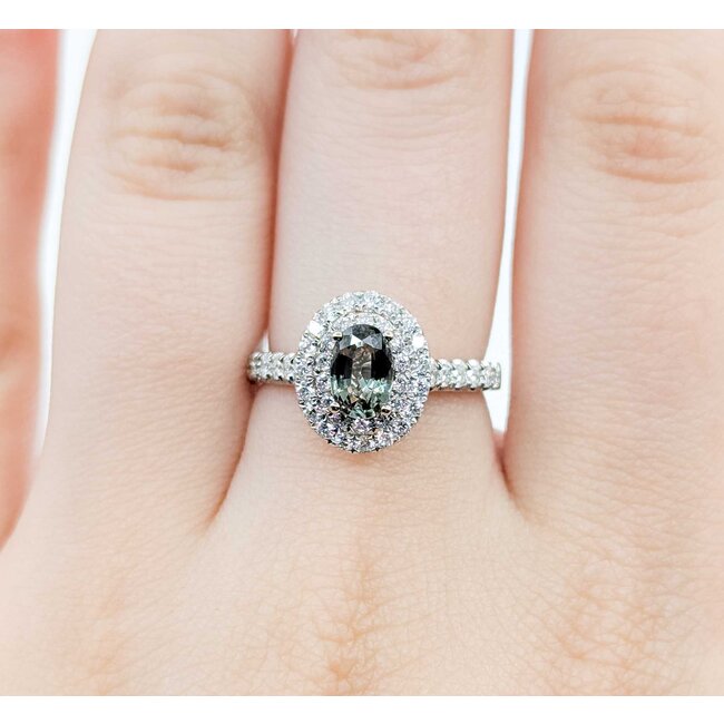 Ring Double Halo .73ctw Round Diamonds Alexandrite GIA: 6237584995 18kw 12x10mm Sz6.5 4.3g 125060022