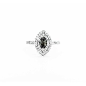 Ring Double Halo Marquise .42ctw Round Diamonds .54ct Alexandrite GIA: 2235584933 18kw 14x10mm Sz6.5 3.3g 125060020