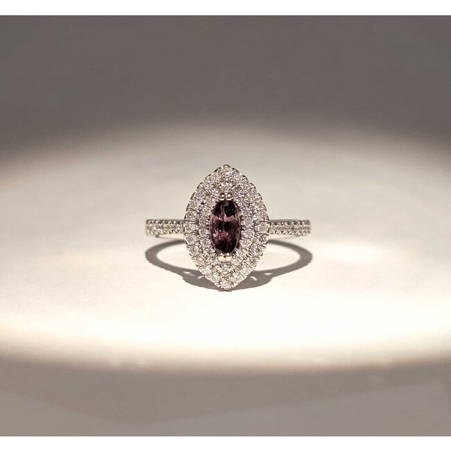 Ring Double Halo Marquise .42ctw Round Diamonds .54ct Alexandrite GIA: 2235584933 18kw 14x10mm Sz6.5 3.3g 125060020
