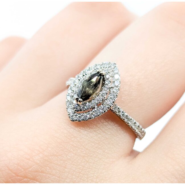 Ring Double Halo Marquise .42ctw Round Diamonds .54ct Alexandrite GIA: 2235584933 18kw 14x10mm Sz6.5 3.3g 125060020