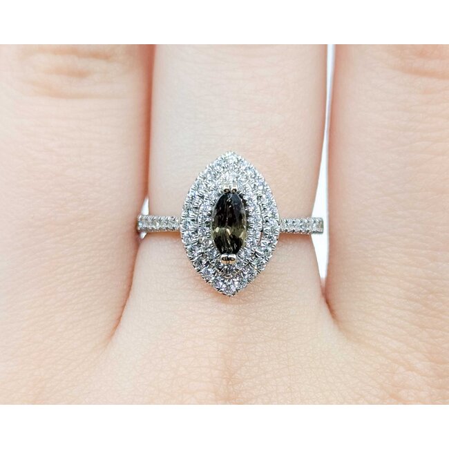 Ring Double Halo Marquise .42ctw Round Diamonds .54ct Alexandrite GIA: 2235584933 18kw 14x10mm Sz6.5 3.3g 125060020