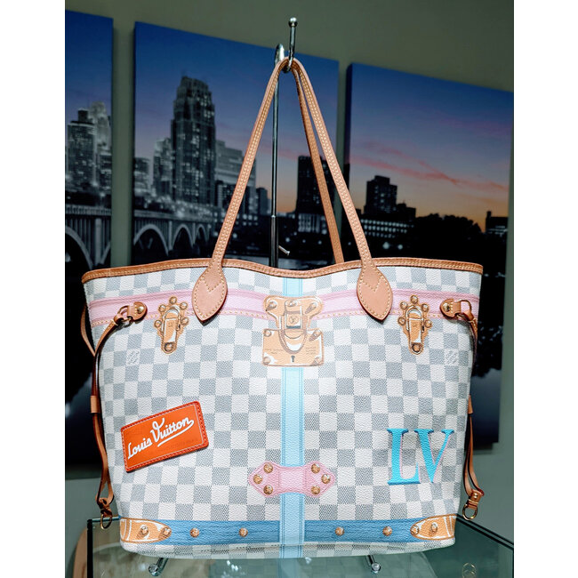 Handbag Louis Vuitton Neverfull MM 2018 Azur Damier Summer Trunk W/Pouchette 125070038