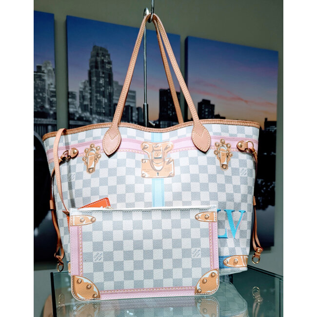 Handbag Louis Vuitton Neverfull MM 2018 Azur Damier Summer Trunk W/Pouchette 125070038