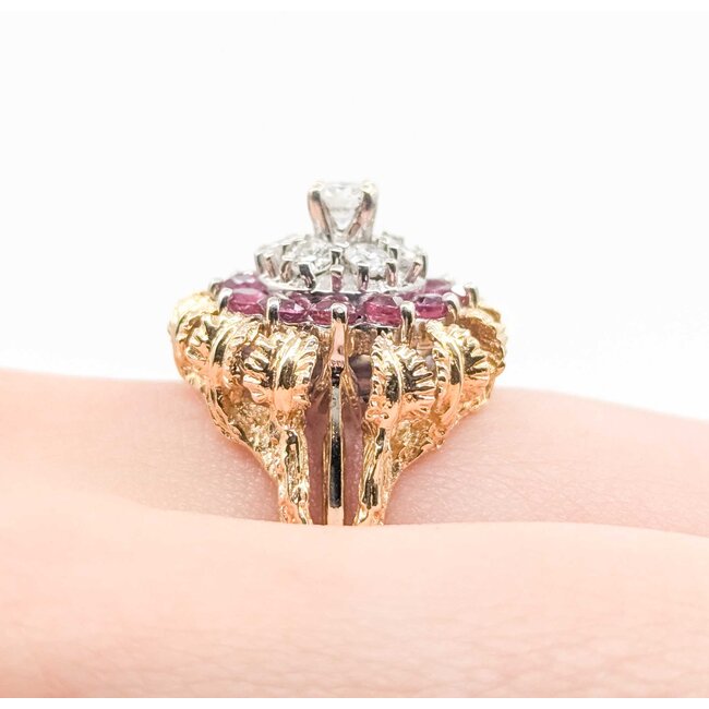 Ring w/Wrap Mid Century .55ctw Round Diamonds 1.10ctw Ruby 14kw/y Sz6 11.3g 225070059