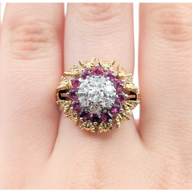 Ring w/Wrap Mid Century .55ctw Round Diamonds 1.10ctw Ruby 14kw/y Sz6 11.3g 225070059