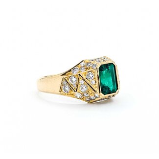 Ring Vintage Style .62ctw Round Diamonds 1.07ct Emerald 18ky Sz6 3.5g 225070054