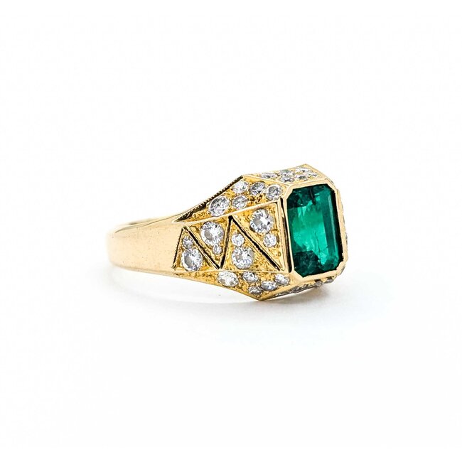 Ring Vintage Style .62ctw Round Diamonds 1.07ct Emerald 18ky Sz6 3.5g 225070054