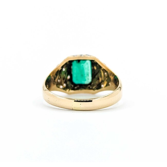 Ring Vintage Style .62ctw Round Diamonds 1.07ct Emerald 18ky Sz6 3.5g 225070054