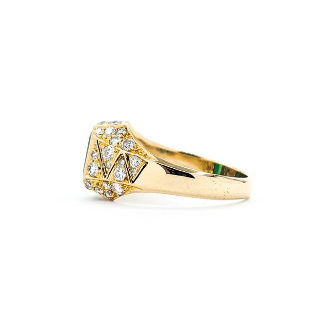 Ring Vintage Style .62ctw Round Diamonds 1.07ct Emerald 18ky Sz6 3.5g 225070054