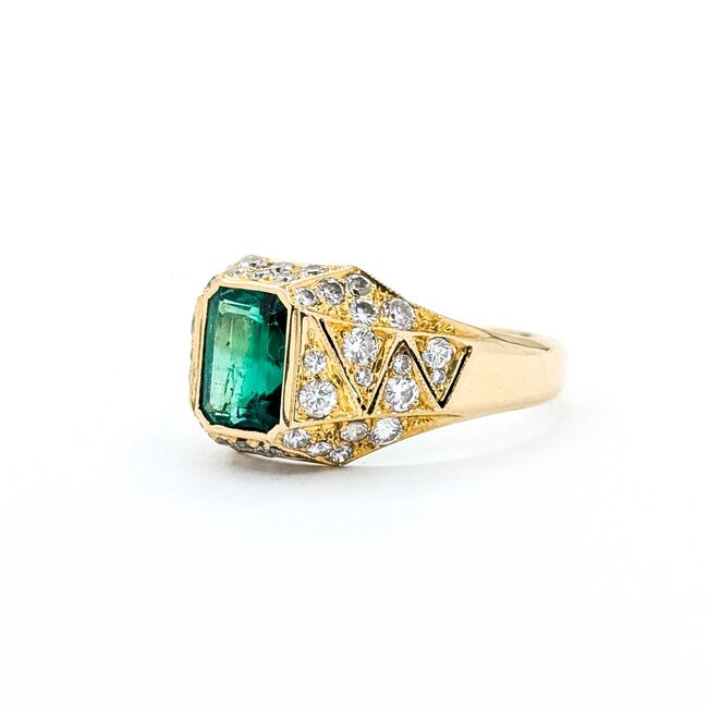 Ring Vintage Style .62ctw Round Diamonds 1.07ct Emerald 18ky Sz6 3.5g 225070054