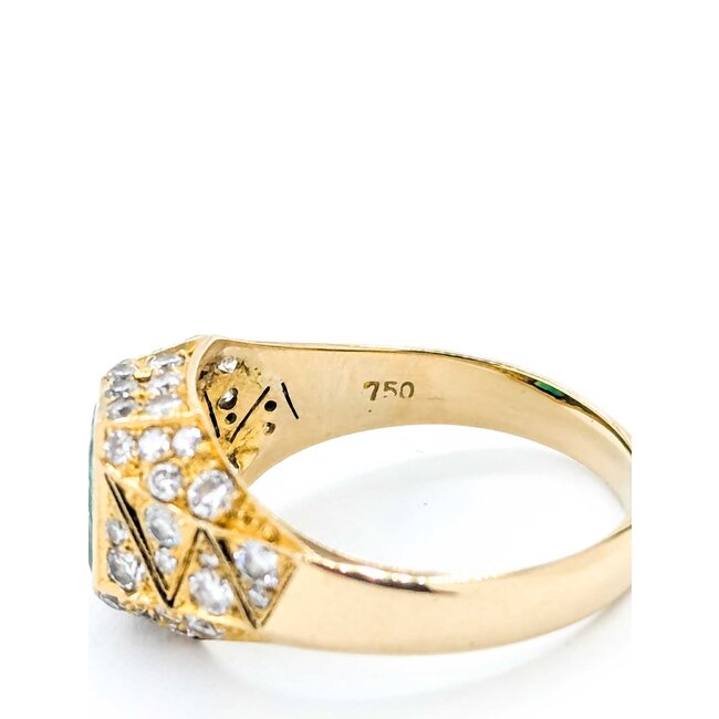 Ring Vintage Style .62ctw Round Diamonds 1.07ct Emerald 18ky Sz6 3.5g 225070054
