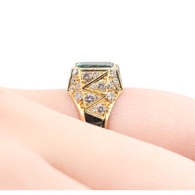 Ring Vintage Style .62ctw Round Diamonds 1.07ct Emerald 18ky Sz6 3.5g 225070054