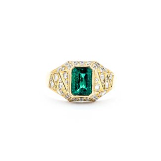 Ring Vintage Style .62ctw Round Diamonds 1.07ct Emerald 18ky Sz6 3.5g 225070054