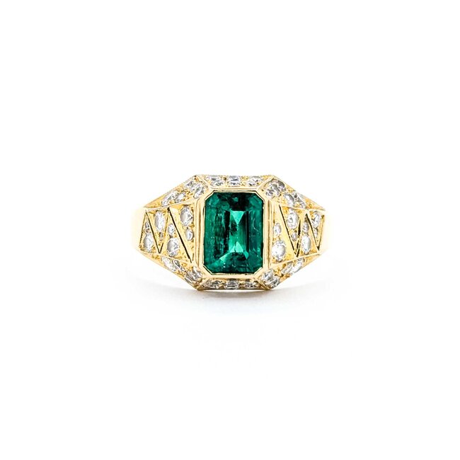 Ring Vintage Style .62ctw Round Diamonds 1.07ct Emerald 18ky Sz6 3.5g 225070054