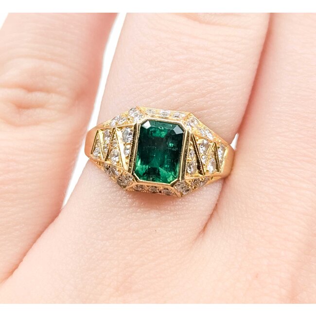 Ring Vintage Style .62ctw Round Diamonds 1.07ct Emerald 18ky Sz6 3.5g 225070054