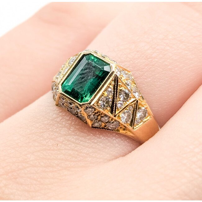 Ring Vintage Style .62ctw Round Diamonds 1.07ct Emerald 18ky Sz6 3.5g 225070054