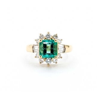 Ring .50ctw Round/Baguette Diamonds 2.10ct Emerald 14ky Sz6 4.9g 225070033